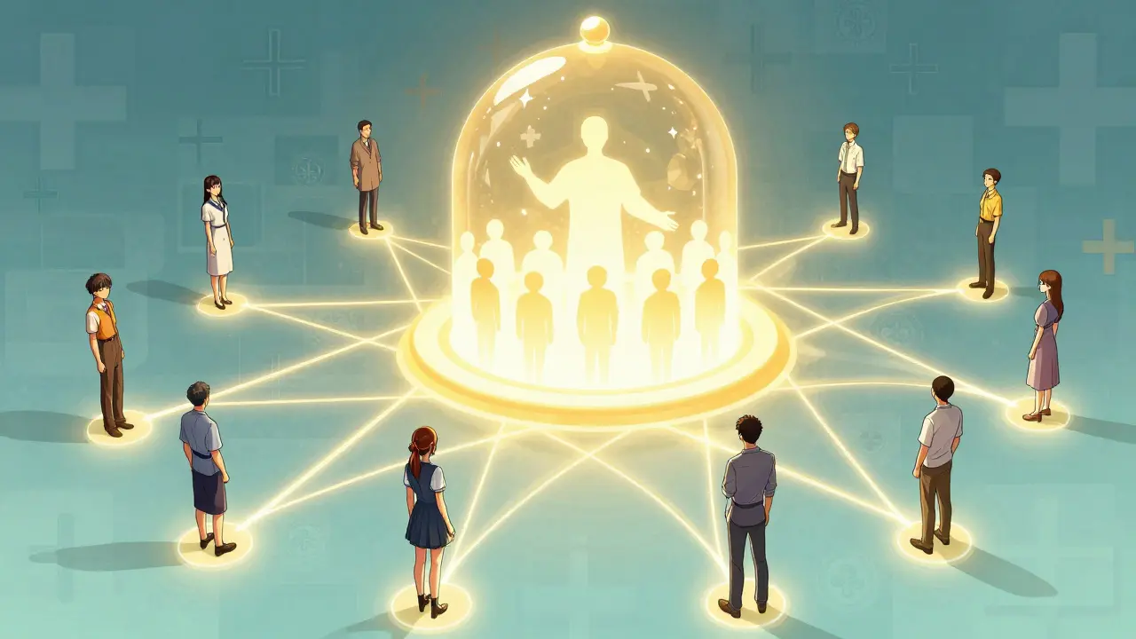 Protective network connecting patients to public health safety shield