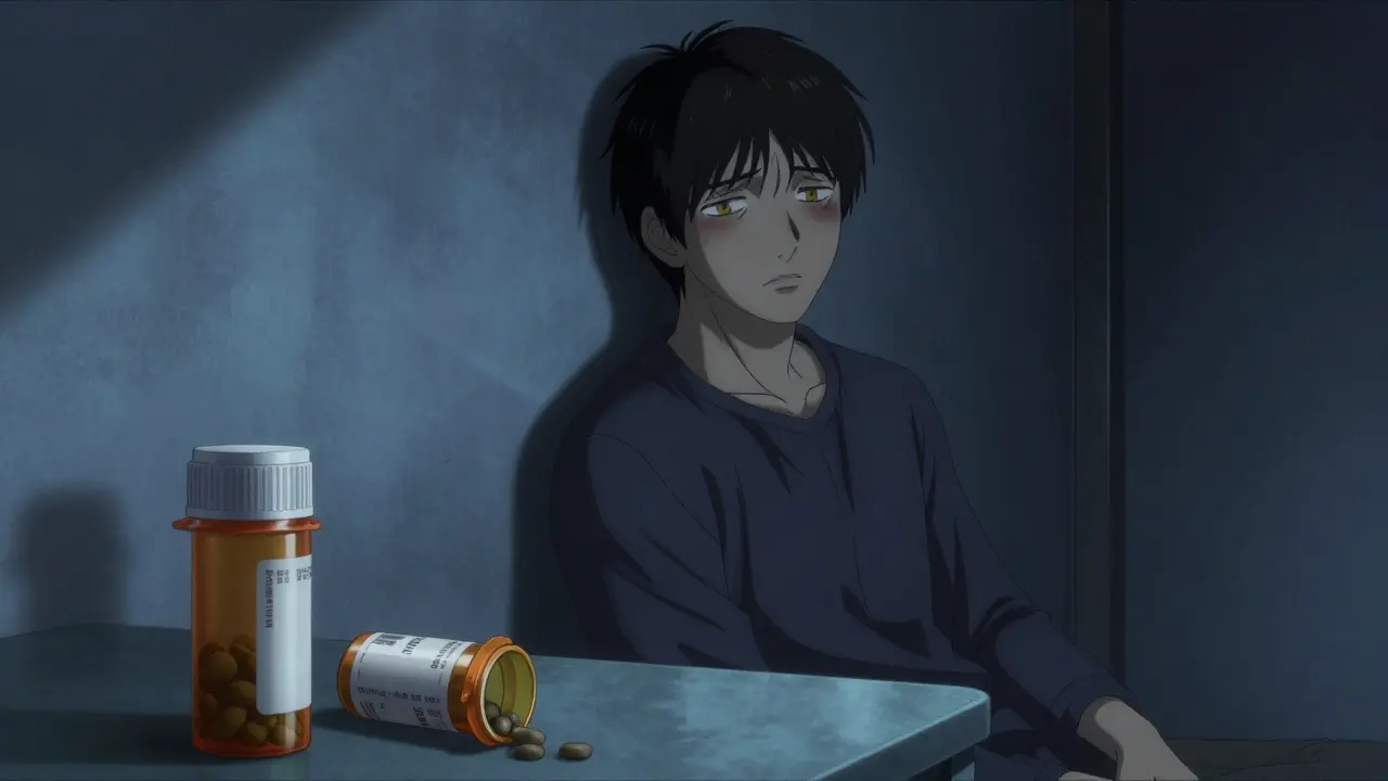 A person showing signs of jaundice and severe drowsiness from drug interaction