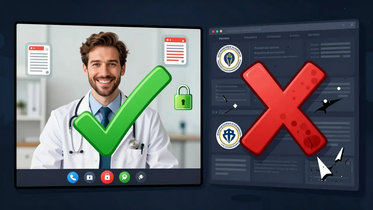 Comparison of safe telehealth vs unsafe fake pharmacy websites