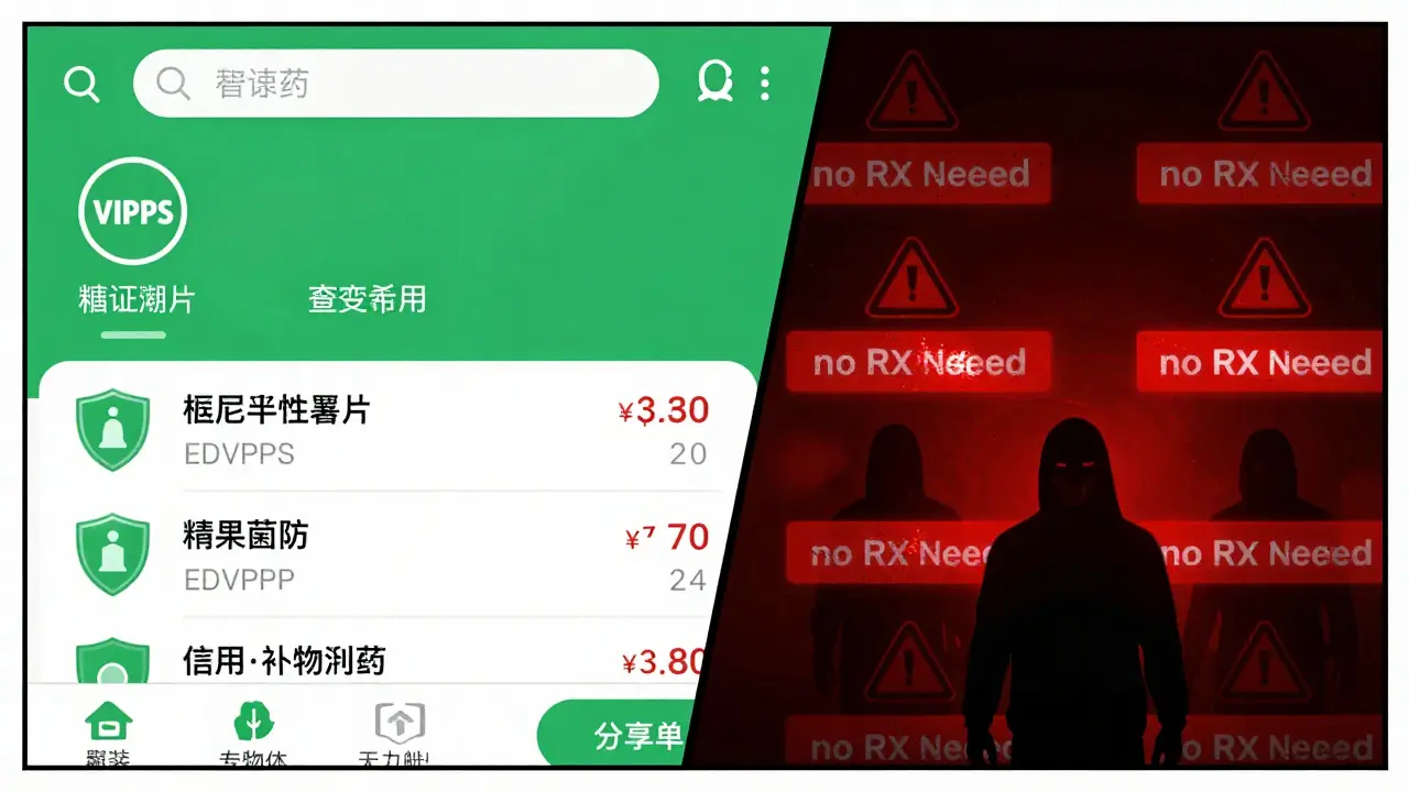 Comparison of safe verified pharmacy vs dangerous scam website