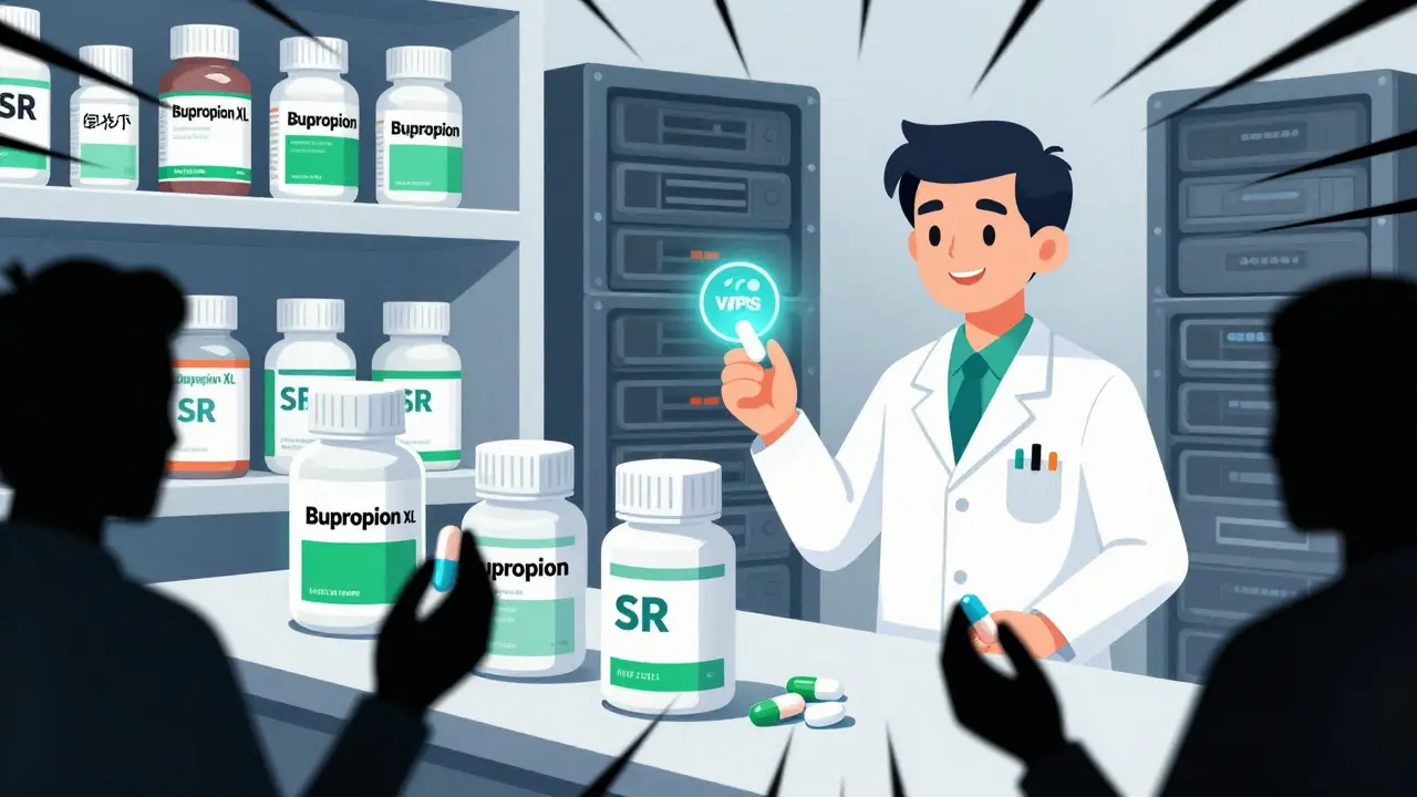 Digital marketplace showing safe generic pills protected from counterfeits