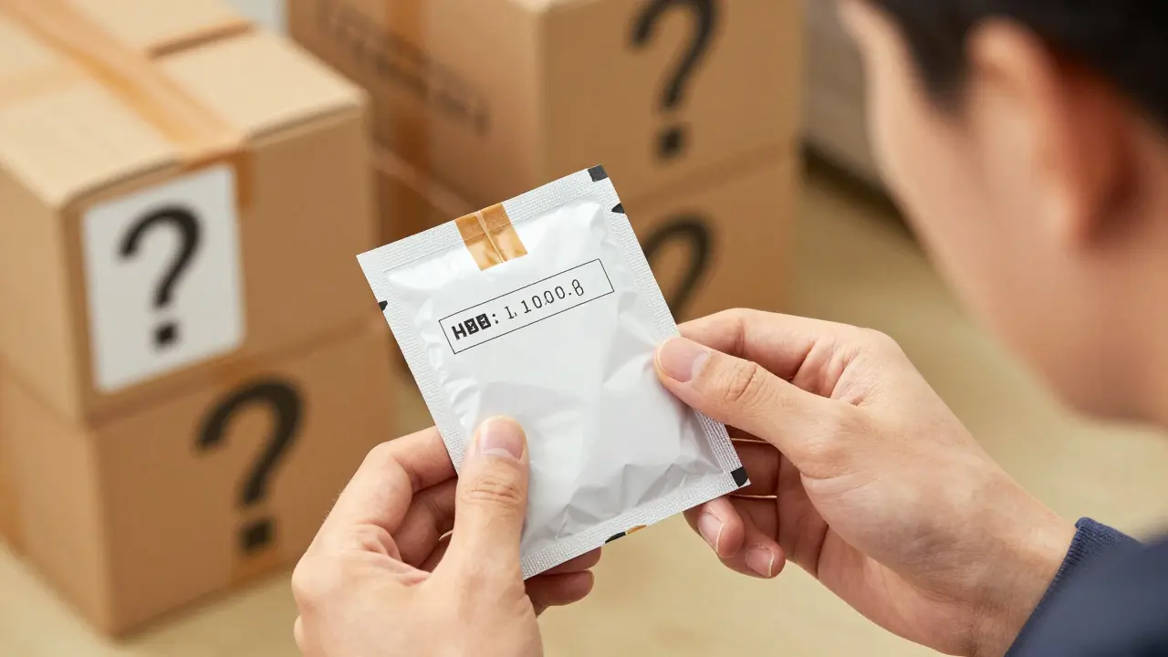 Hands inspecting authentic medication package for safety