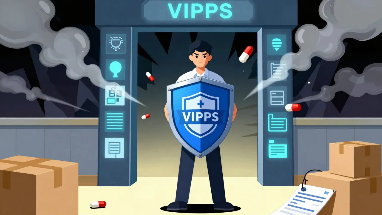 Manhua illustration of safe online pharmacy verification vs scams
