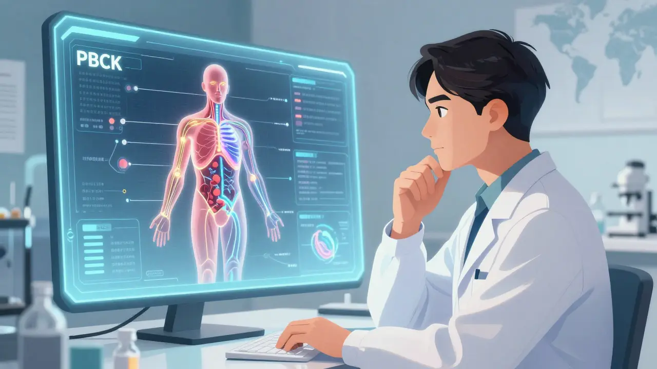 Researcher using advanced simulation models for drug development