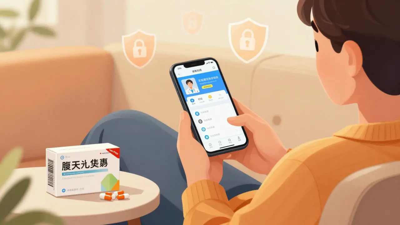 Happy patient receiving safe generic meds via telehealth
