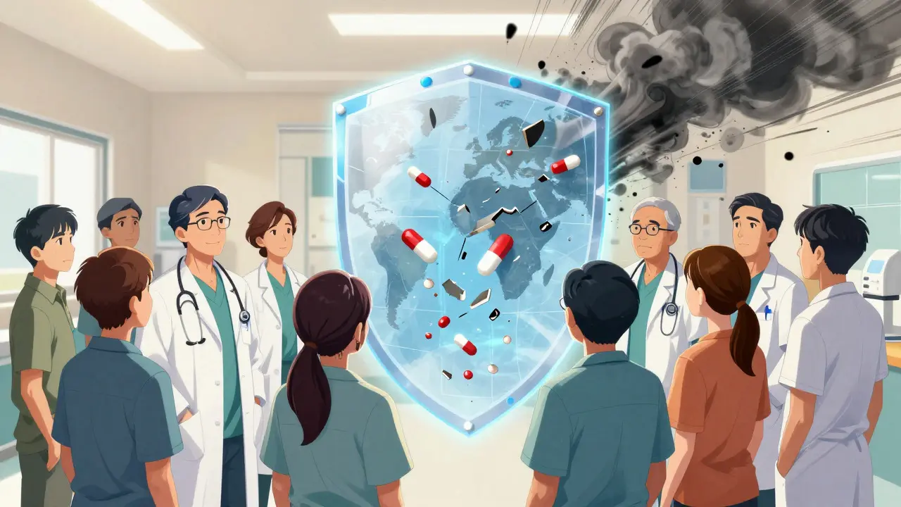 Healthcare workers protected by a holographic shield from toxins