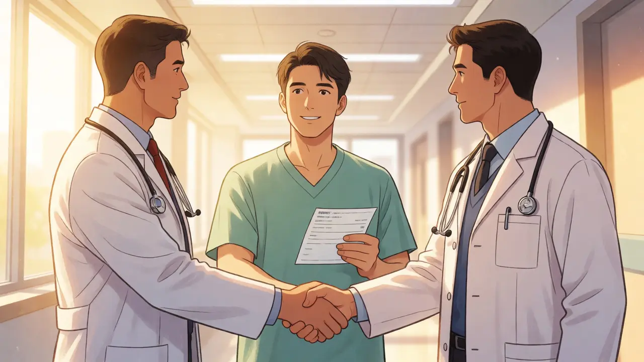 Patient shaking hands with cardiologist and dermatologist