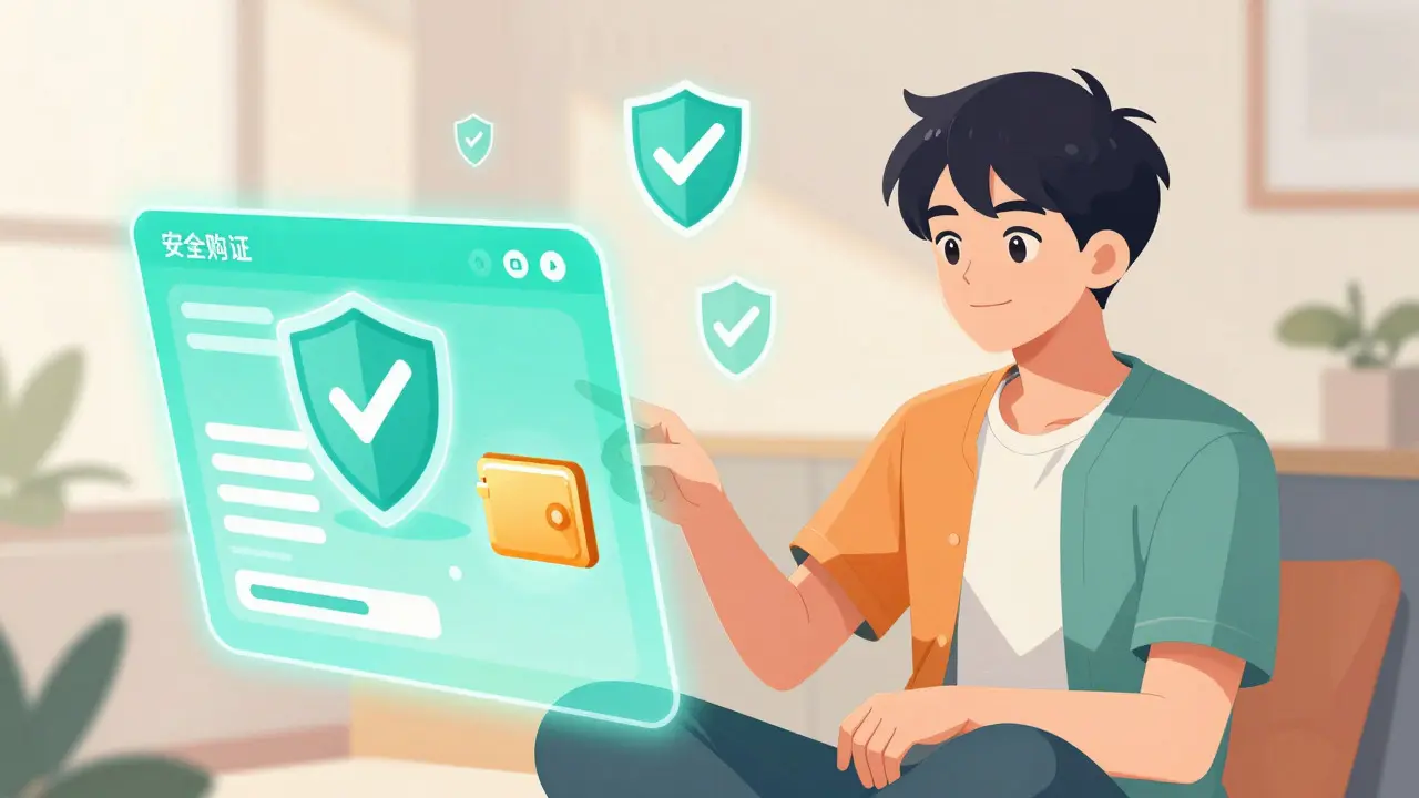 Person using a safe online pharmacy service in anime style