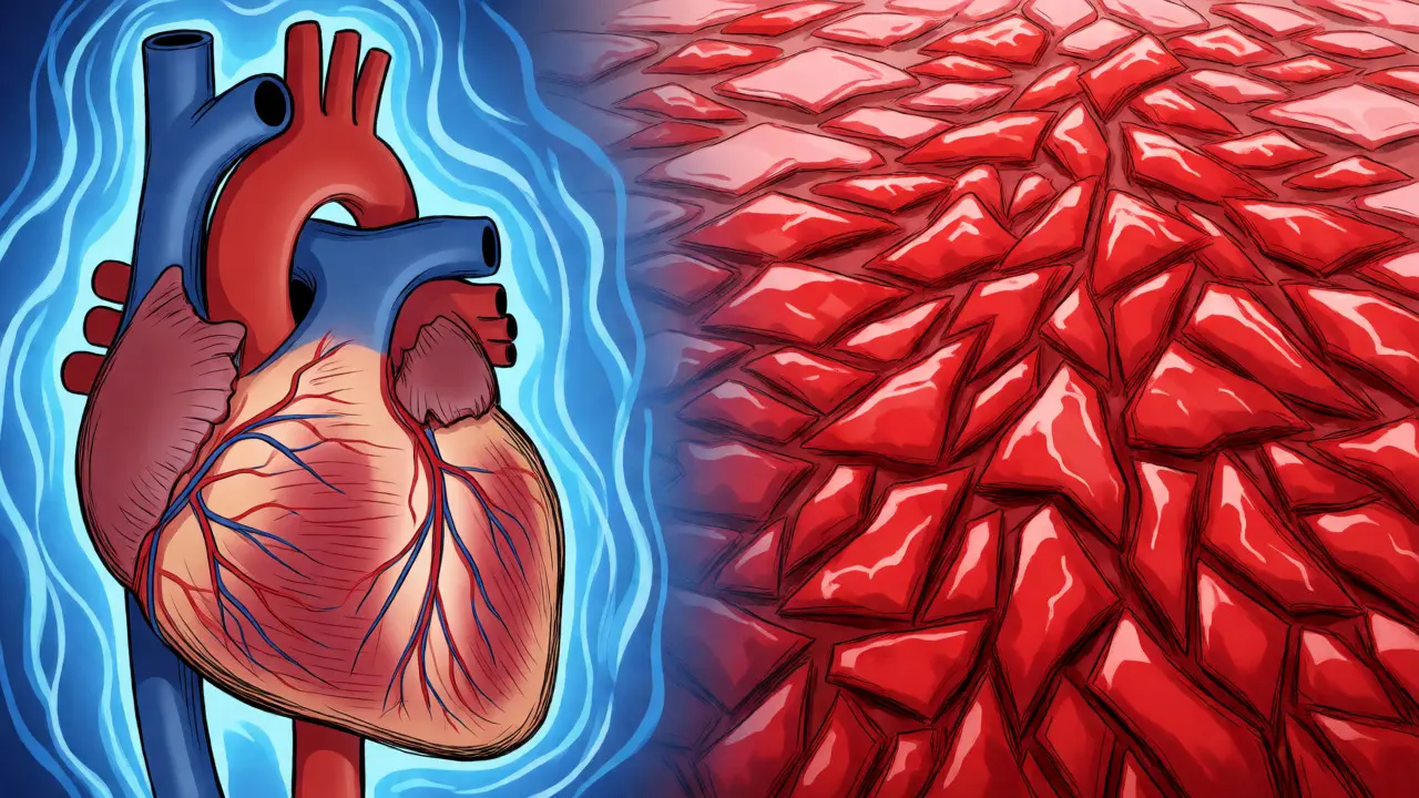 Visual metaphor contrasting calm heart and inflamed skin